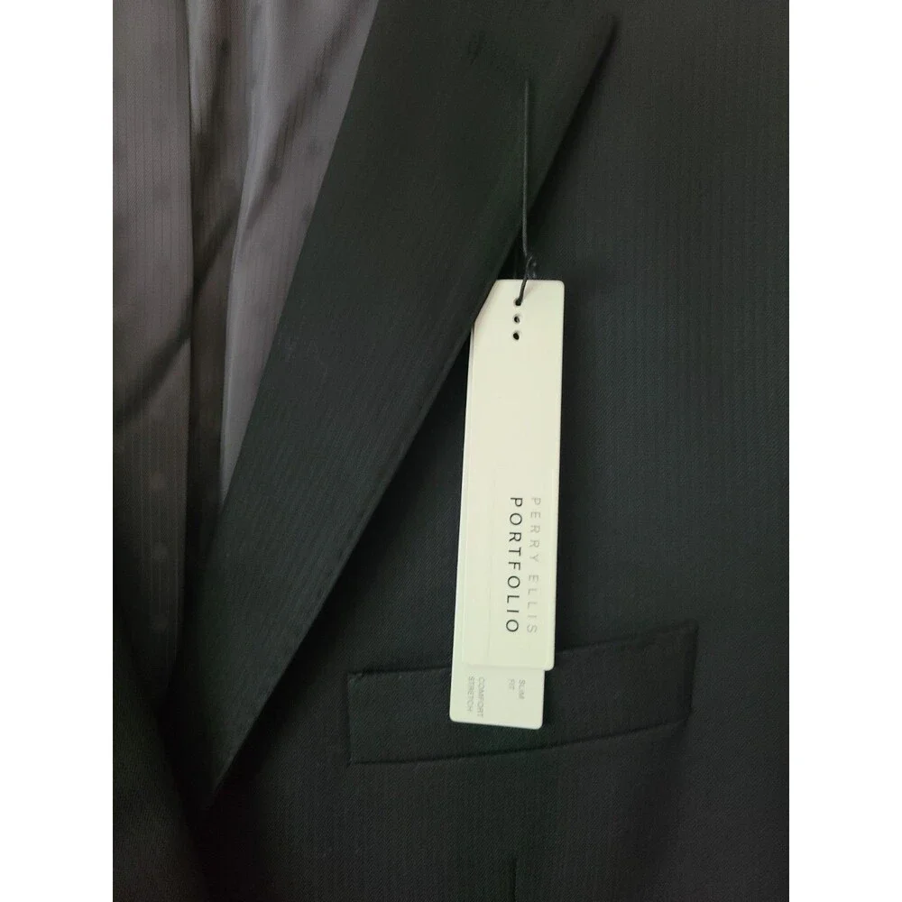 New Perry Ellis Black Blazer coat jacket Slim Fit Cut Suit 46 L Jacket Mens $260